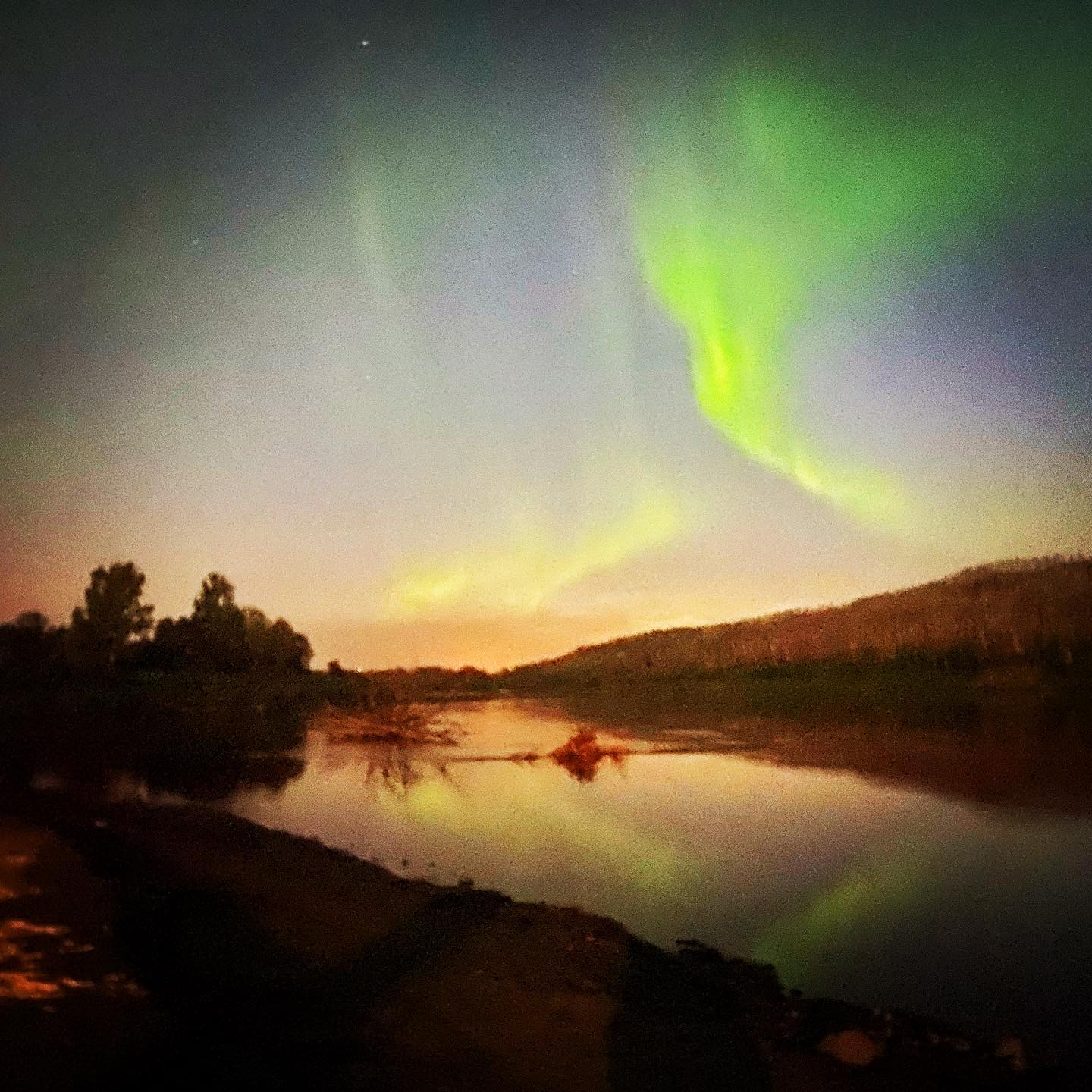 Northern Lights over Mac Island.  Canâ€™t wait to see the drone photos I took this evening! #ymm #auroraborealis